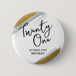 Gold calligraphy elegant 21st birthday invitation 2 inch round button