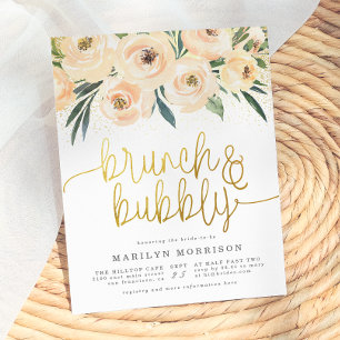 Gold Calligraphy Floral Brunch & Bubbly Invitation Postcard