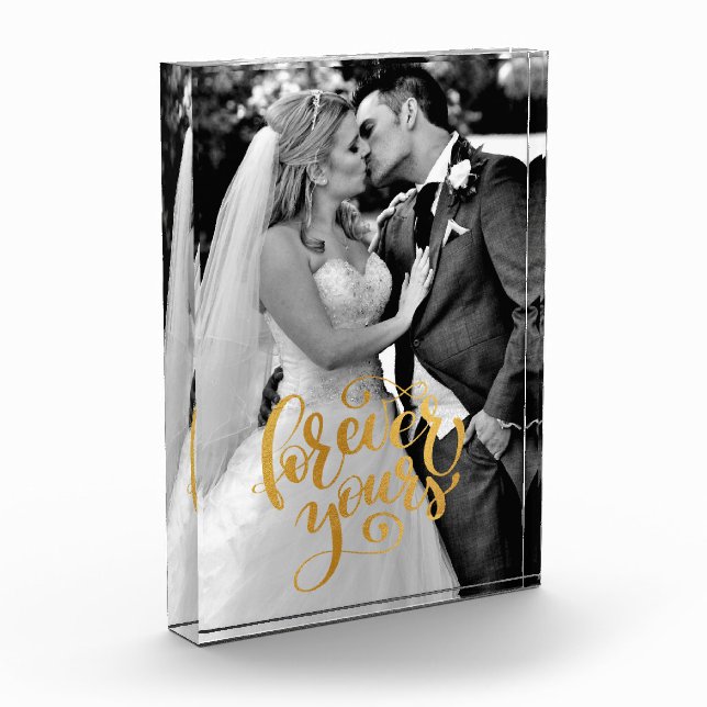 Gold Calligraphy Forever Yours Wedding Memories Photo Block (Left)