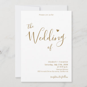 Gold Calligraphy Heart Script QR Code Wedding  Invitation