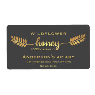 Gold calligraphy honey branch honey jar label