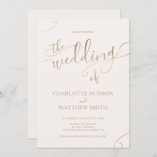 Gold Calligraphy Ivory Wedding Invitation