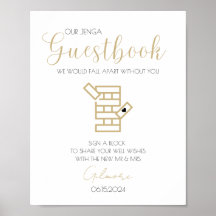 Gold Calligraphy Jenga Guestbook Poster Mariage