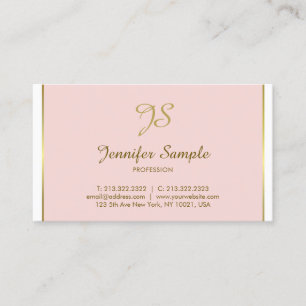 Gold Calligraphy Monogram Trendy Chic Pink Plain Business Card