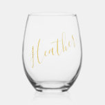 Gold calligraphy name custom bridesmaid gift stemless wine glass<br><div class="desc">Gold calligraphy name custom bridesmaid gift</div>