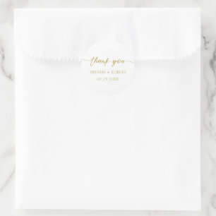 Gold Calligraphy On White Thank You Sticker