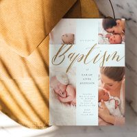 Gold Calligraphy Photo Collage Baby Baptism Cross 