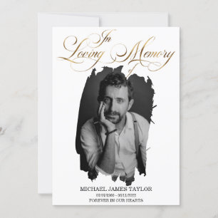 Gold Calligraphy Photo In Loving Memory Funeral In Invitation