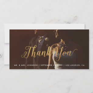 Gold Calligraphy Photo Thank You Photo Card