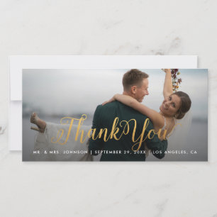 Gold Calligraphy Photo Thank You Tall Card