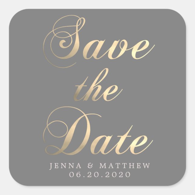 Gold Calligraphy Save the Date Sticker (Front)