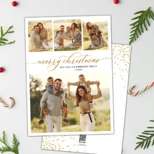 Gold Calligraphy Script 4 Multi Photo Christmas  Holiday Card