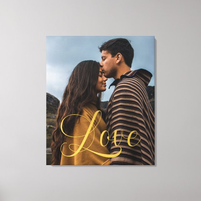 Gold Calligraphy Script Couple Photo Canvas Print (Front)