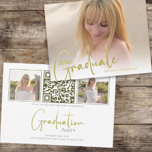 Gold Calligraphy Script Minimalist Photo QR Code Invitation