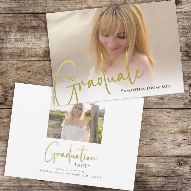 Gold Calligraphy Script Minimalist Two Photo Invitation (Creator Uploaded)