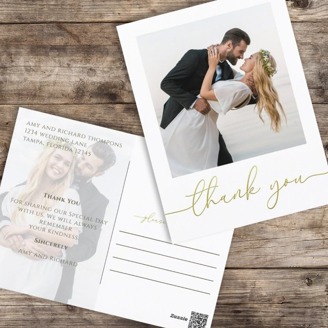 Gold Calligraphy Script Modern Simple Two Photo  Postcard (Creator Uploaded)