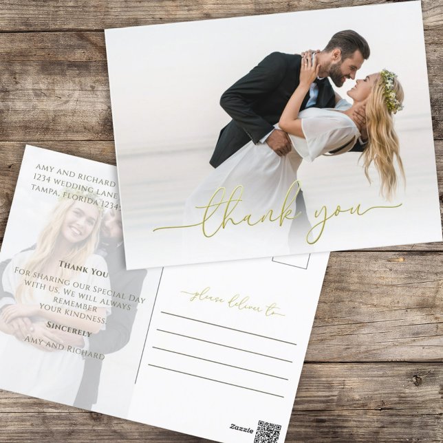 Gold Calligraphy Script Modern Simple Two Photo  Postcard (Creator Uploaded)