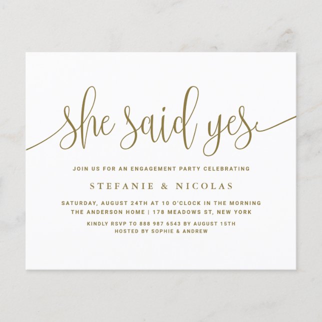 Gold Calligraphy She Said Yes Engagement Party (Front)