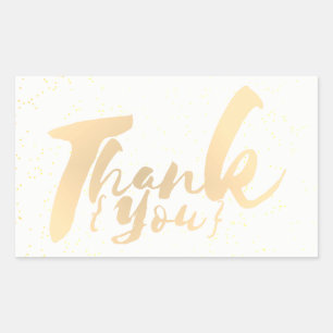 Gold Calligraphy Thank You Dots on White Faux Foil Sticker