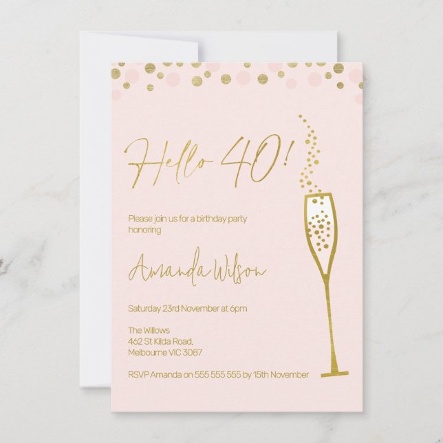 Gold Calligraphy Verre 40e anniversaire Invitation (Devant)