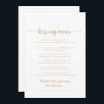 Gold Calligraphy Wedding Kissing Menu Game Card<br><div class="desc">This gold calligraphy wedding kissing menu game card is perfect for a rustic wedding reception. The simple and elegant design features classic and fancy script typography in gold.</div>