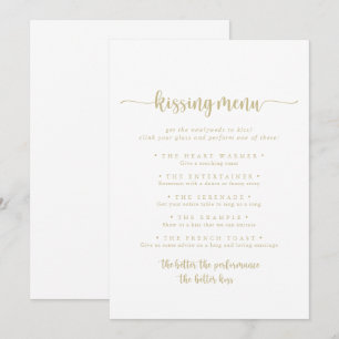 Gold Calligraphy Wedding Kissing Menu Game Card
