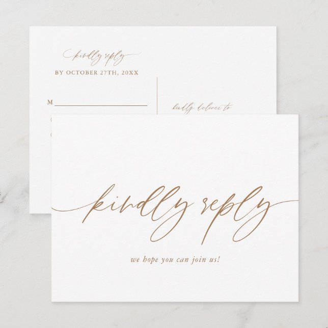 Gold Calligraphy Wedding Menu Choice RSVP Postcard (Front/Back)
