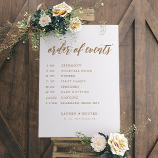 Gold Calligraphy Wedding Order of Events Sign