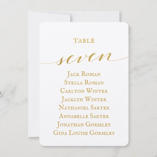 Gold Calligraphy Wedding Seating Chart Card (Front)