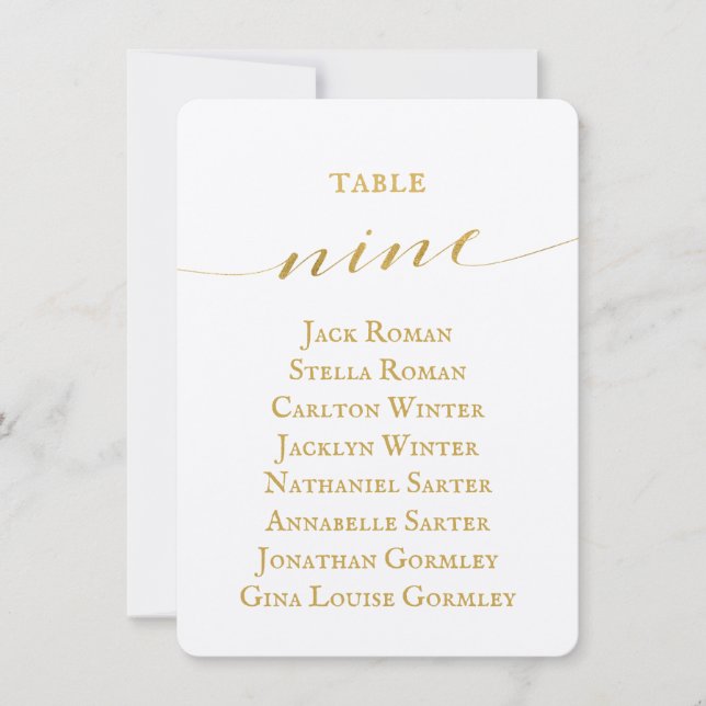 Gold Calligraphy Wedding Seating Chart Card (Front)