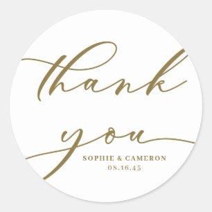 Gold Calligraphy Wedding Thank You Classic Round Sticker