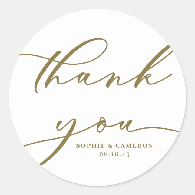 Gold Calligraphy Wedding Thank You Classic Round Sticker (Front)