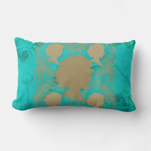 Gold CameoLadies Turquoise Roses&Keys LumbarPillow Lumbar Pillow