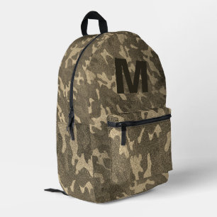 Gold Camouflage Glitter Outdoorsy Brown Monogram Printed Backpack