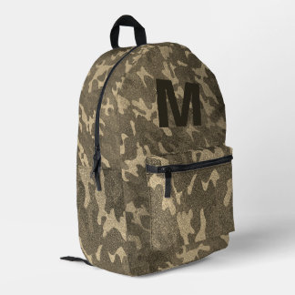 Gold Camouflage Glitter Outdoorsy Brown Monogram Printed Backpack