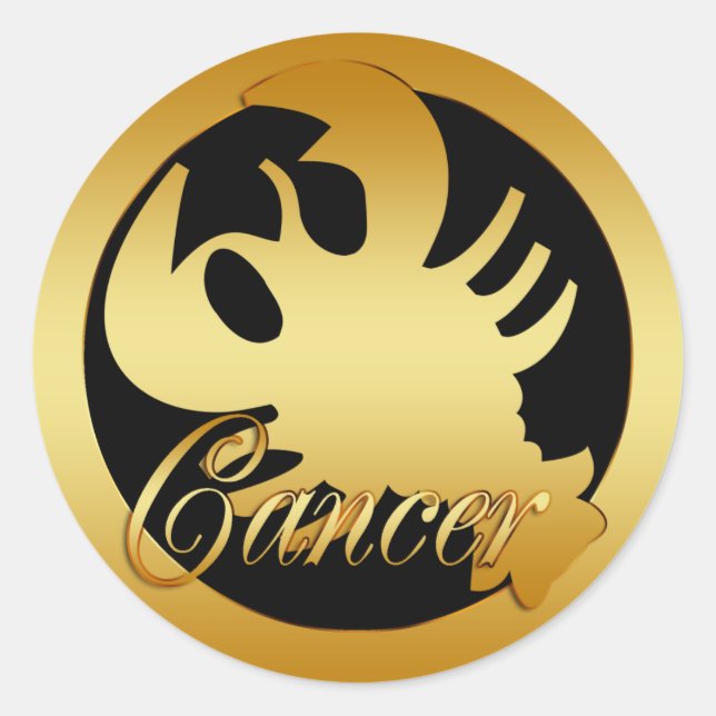 GOLD CANCER ZODIAC SIGN CLASSIC ROUND STICKER (Front)