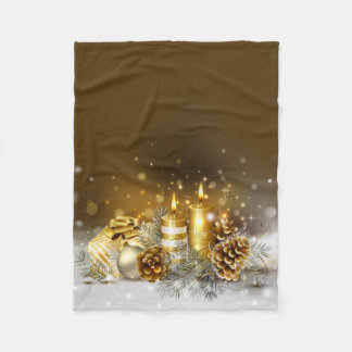 Gold Candles Christmas Elegant Holiday Home Decor Fleece Blanket