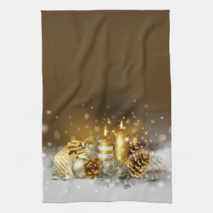 Gold Candles Christmas Elegant Holiday Home Decor Kitchen Towel