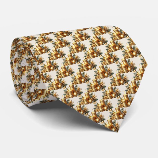 Gold Candles Christmas Holiday Neck Tie (Rolled)