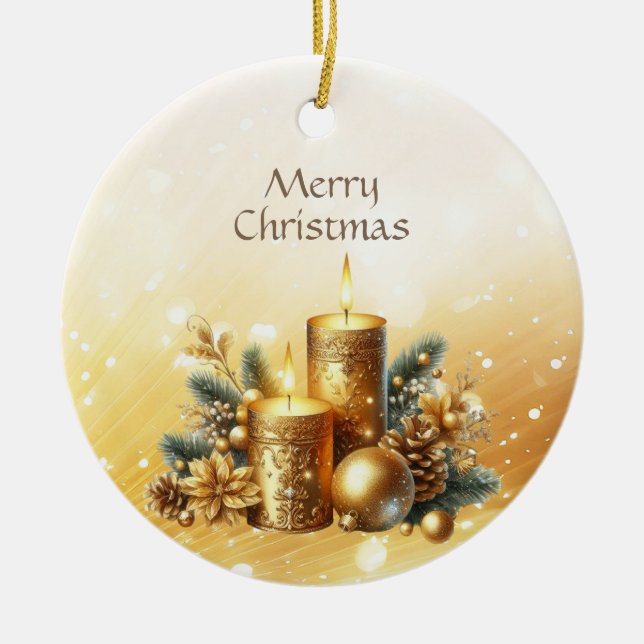 Gold Candles Christmas Holiday Ornament (Front)