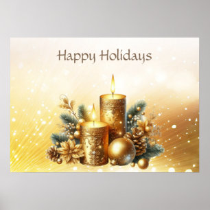Gold Candles Christmas Holiday Poster