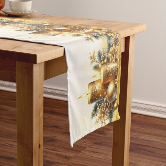 Gold Candles Christmas Holiday Table Runner (In Situ)