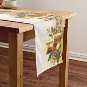 Gold Candles Christmas Holiday Table Runner