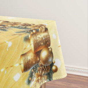 Gold Candles Christmas Holiday Tablecloth