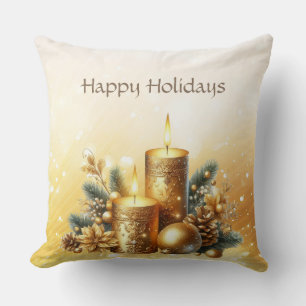 Gold Candles Christmas Holiday Throw Pillow