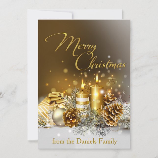 Gold Candles Merry Christmas Elegant Large Holiday (Front)