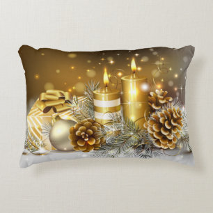 Gold Candles Merry Christmas Holiday Decor Accent Pillow