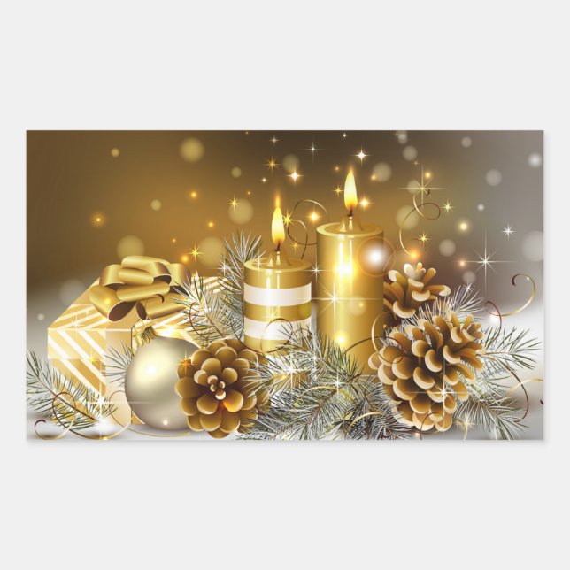 Gold Candles Merry Christmas Holiday Sticker (Front)