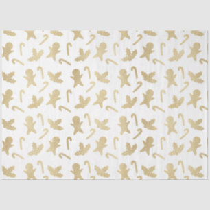 Gold Candy Canes Gingerbread Men White Christmas Tissue Paper