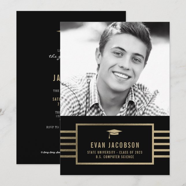 Gold Cap EDITABLE COLOR Graduation Announce Invitation (Front/Back)